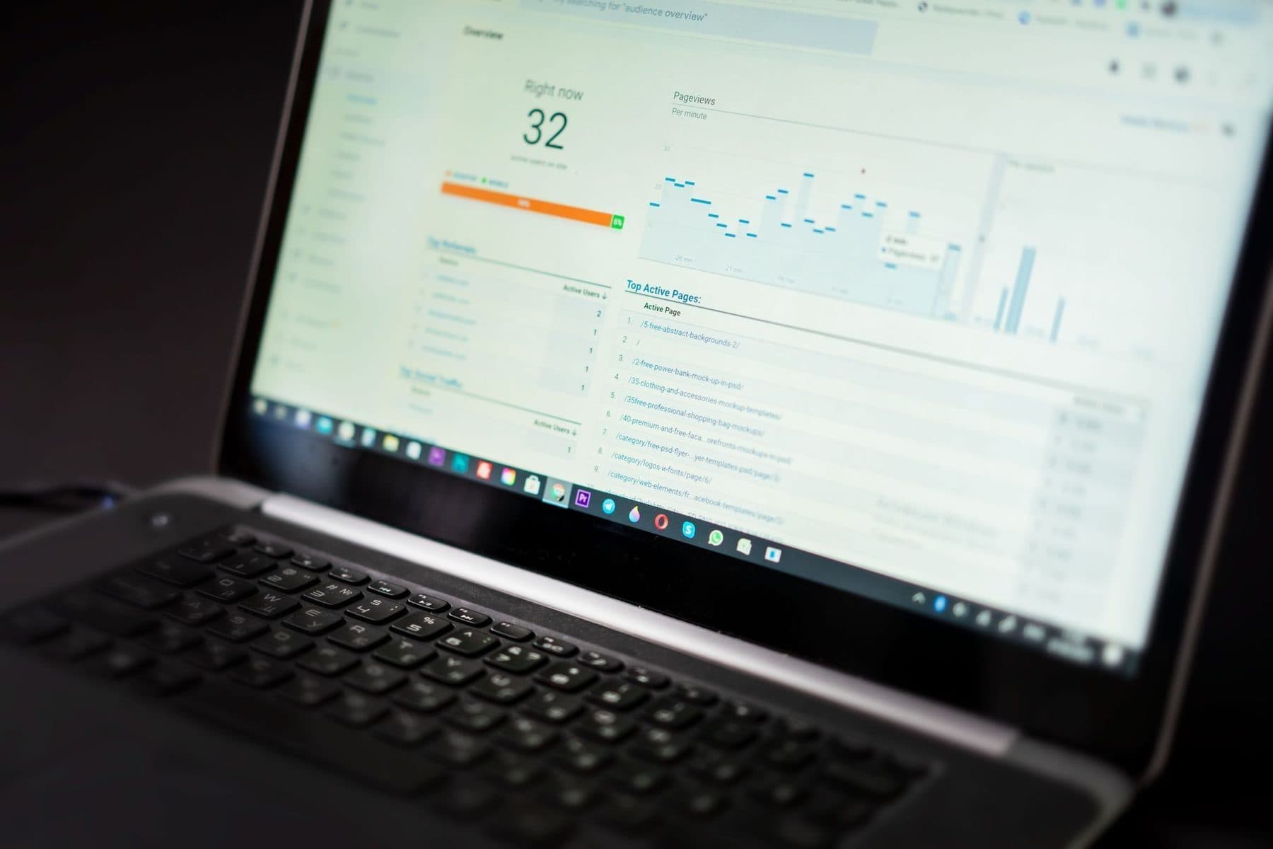 Laptop showing an analytics dashboard with live figures